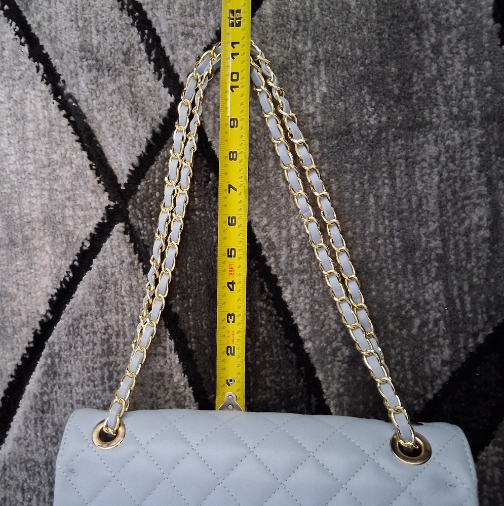 Quilted Light Blue Chain Shoulder Bag - Picture 15 of 16